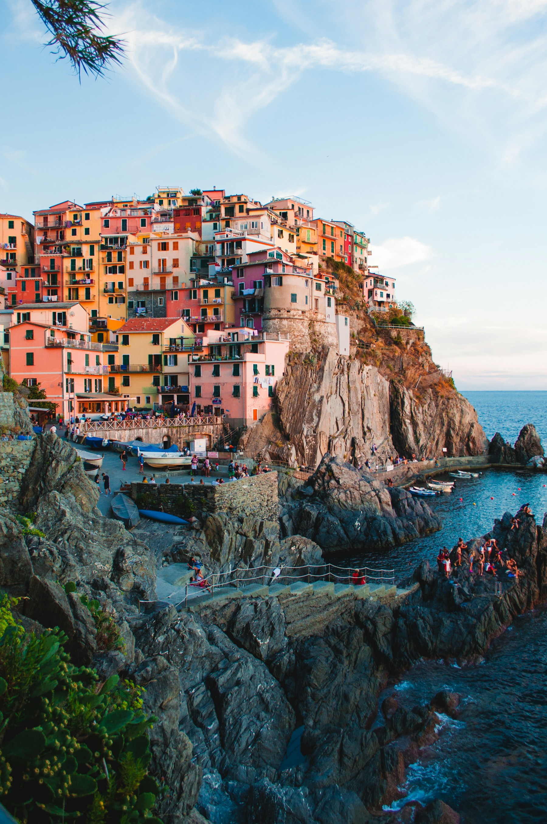 Colourful houses overlooking the sea in Cinque Terre, Italy