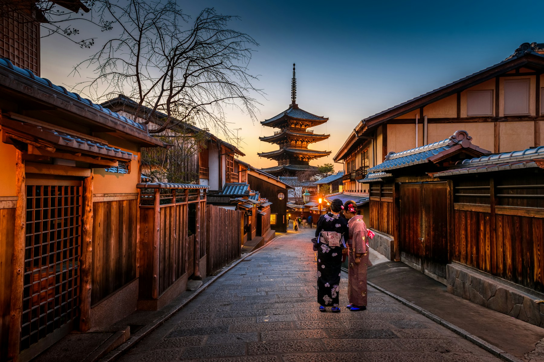 A pagoda above the streets of Kyoto, Japan